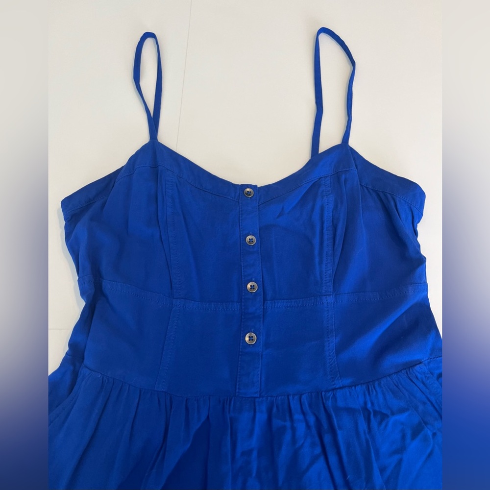 Express Strapped Button-up Mini Blue Dress w/ Pockets - Picture 2 of 7